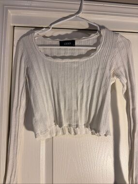 Cider White Ribbed Square-Neck Long Sleeve Crop Top